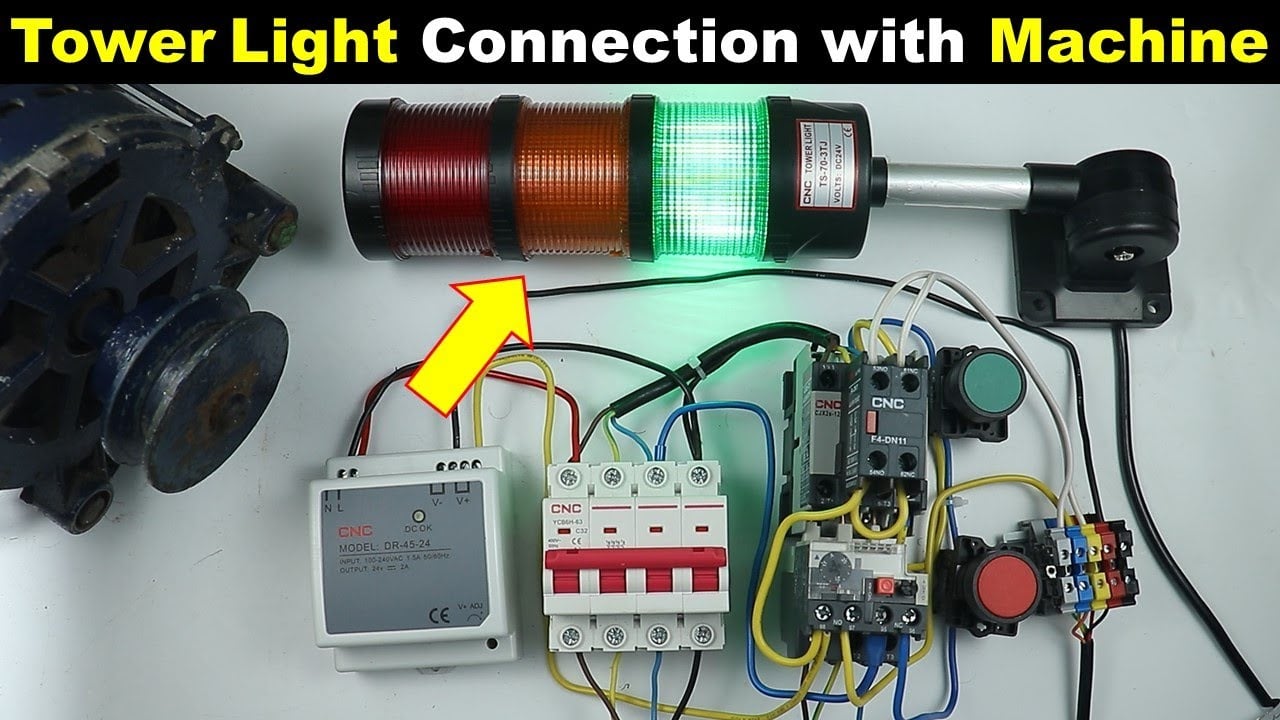 Electrical Machine Signal Tower Light Connection with Electrical Circuit by The Electrical Guy