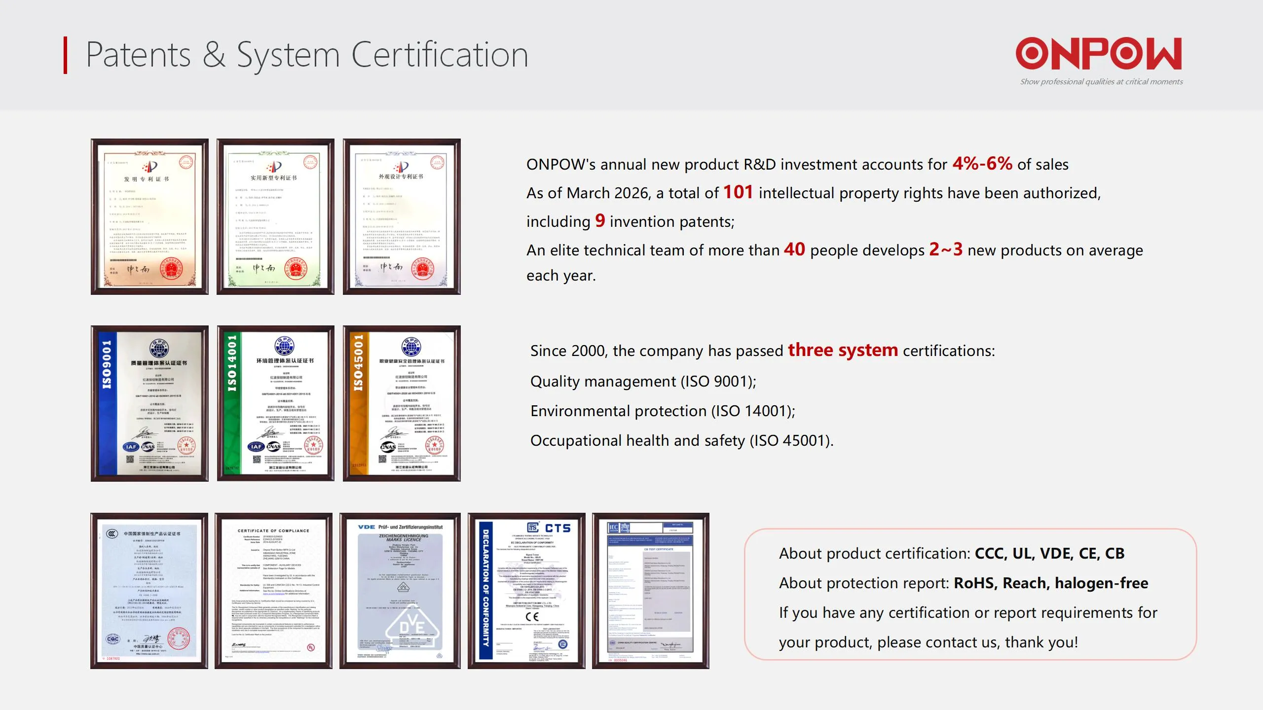 ONPOW emergency stop push button certification