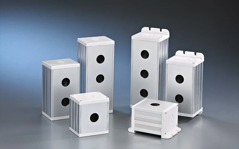 ONPOW metal push-button boxes with different hole layouts
