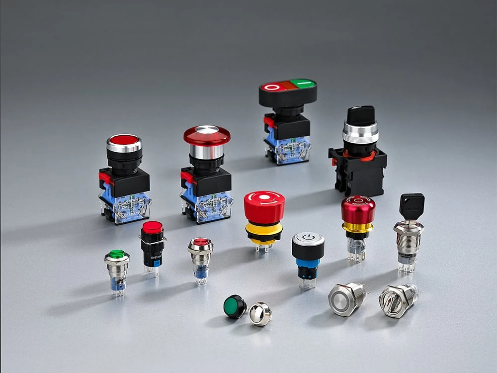 ONPOW panel-mounted push-button operators and contact blocks