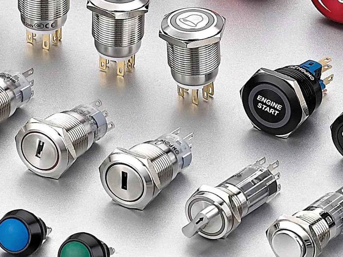 ONPOW metal push-button grouping for a mounting-interface review