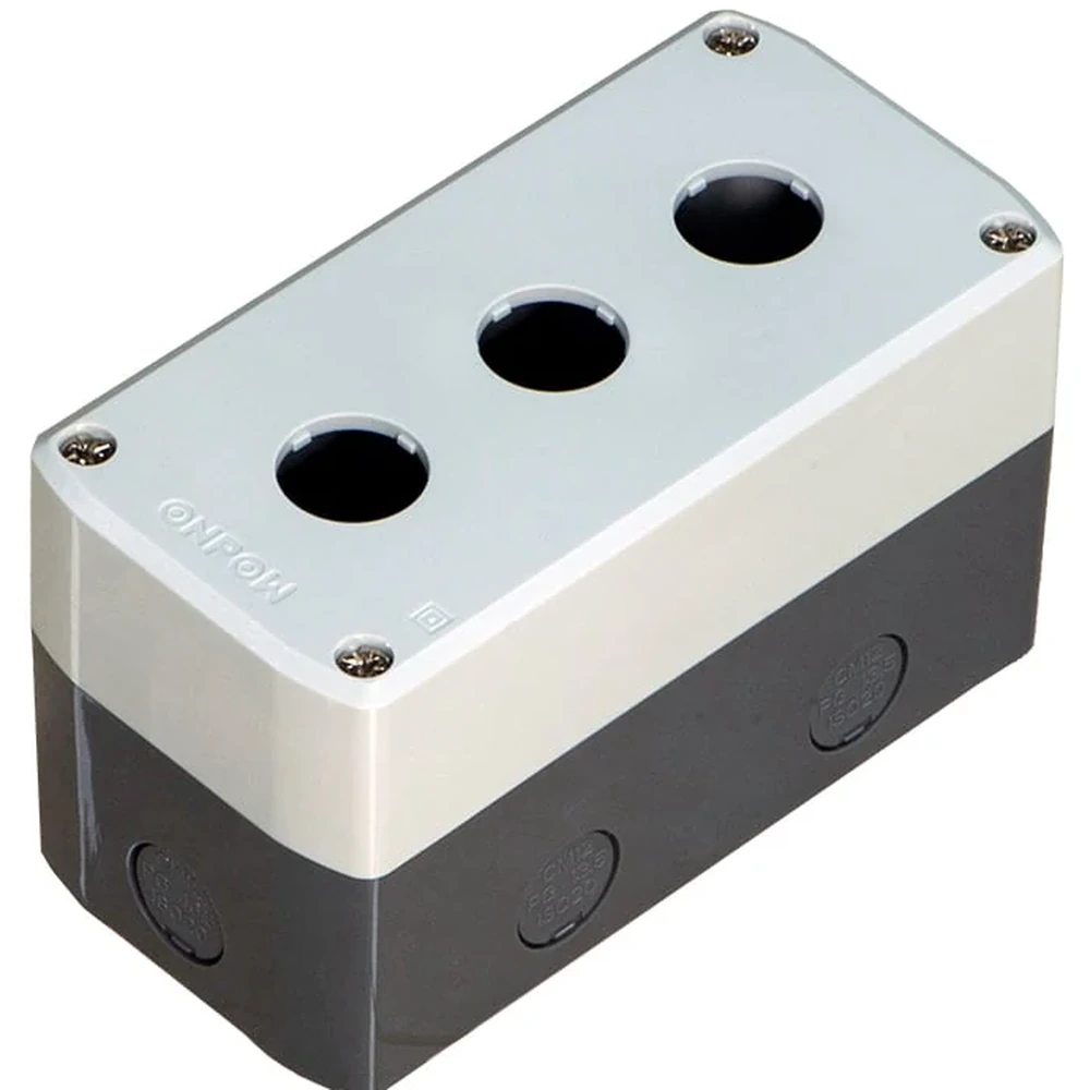 ONPOW three-position plastic push-button enclosure for panel placement planning