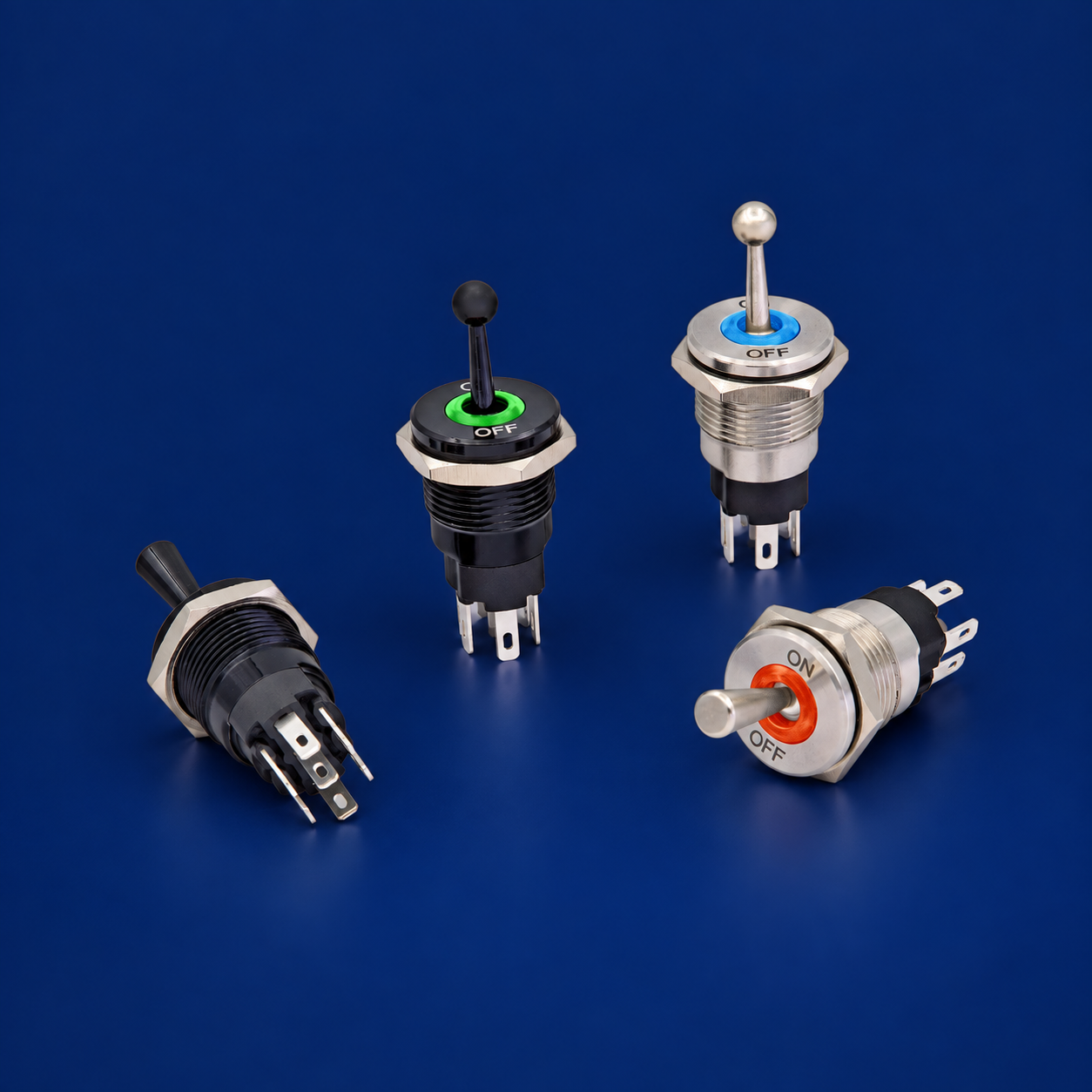 2-Pin, 3-Pin, 4-Pin and 6-Pin Toggle Switches Compared — ONPOW7116 toggle switch 2-Pin, 3-Pin, 4-Pin and 6-Pin Toggle Switches Compared — ONPOW7116 toggle switch product view 2