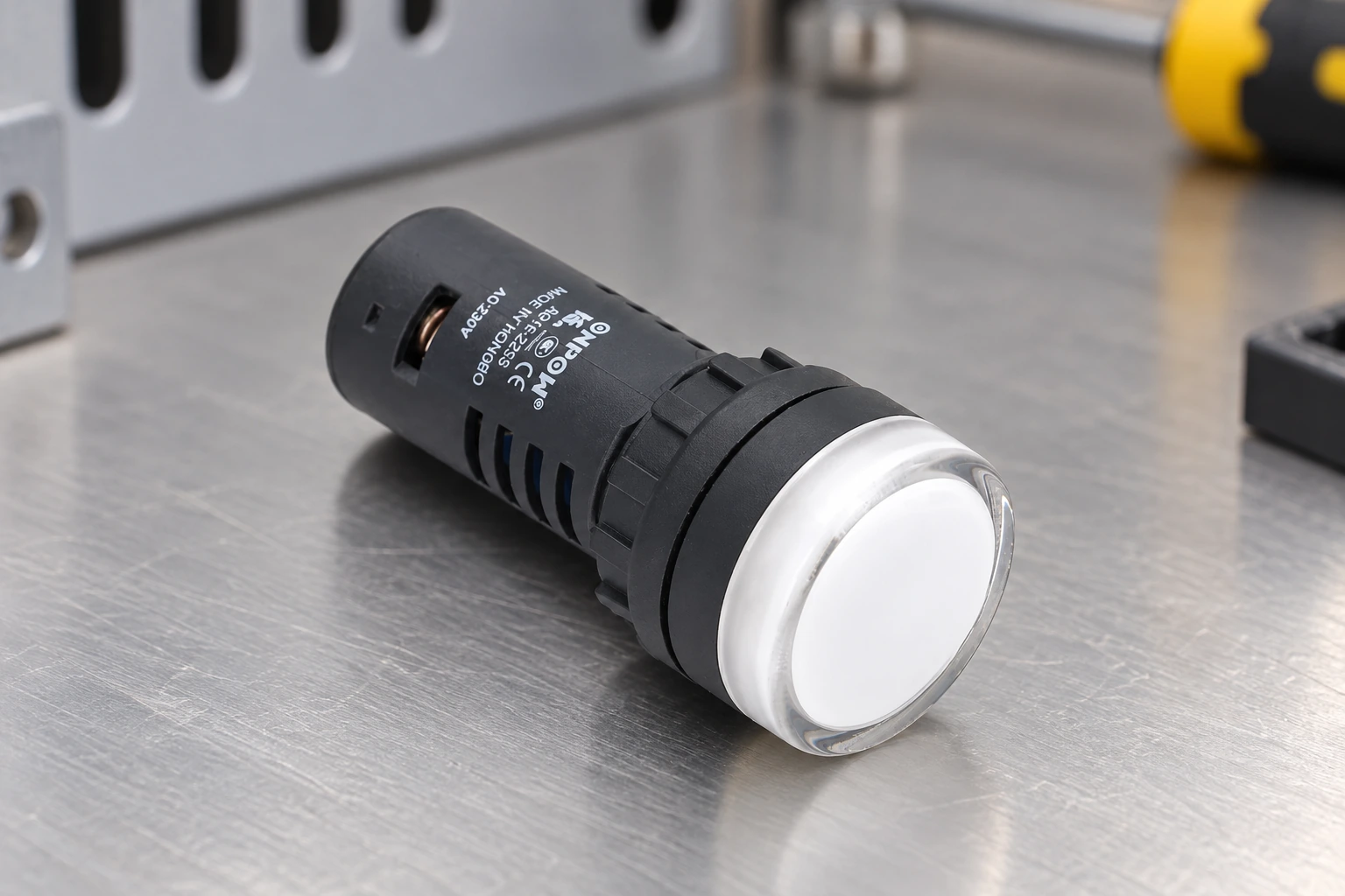 Flashing vs Steady Indicator Lights for Machine Alarms — body1 ONPOW indicator light reference example for flashing vs steady indicator lights for machine alarms, component detail