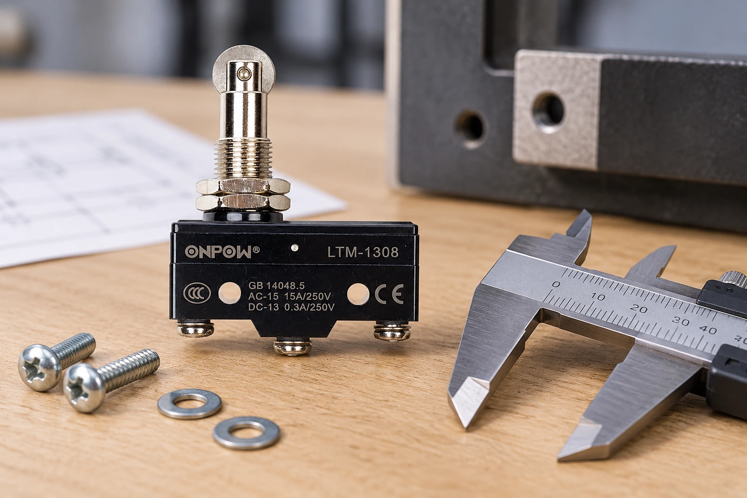 How to Replace a Limit Switch Without Changing Machine Timing — body1 ONPOW limit switch reference example for how to replace a limit switch without changing machine timing, component detail