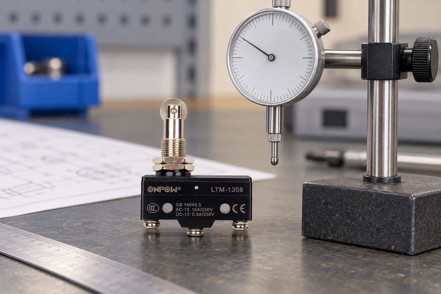 Micro Switch Pretravel, Overtravel and Differential Movement — body2 ONPOW micro switch reference example for micro switch pretravel, overtravel and differential movement, installation planning