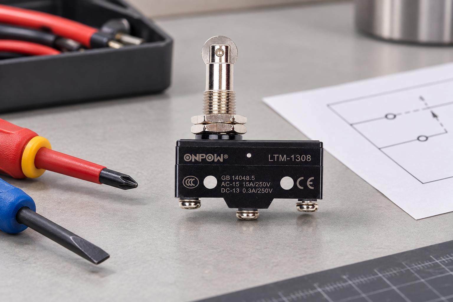 Micro Switch Wiring Diagram: COM, NO and NC Terminals — body1 ONPOW micro switch reference example for micro switch wiring diagram: com, no and nc terminals, component detail