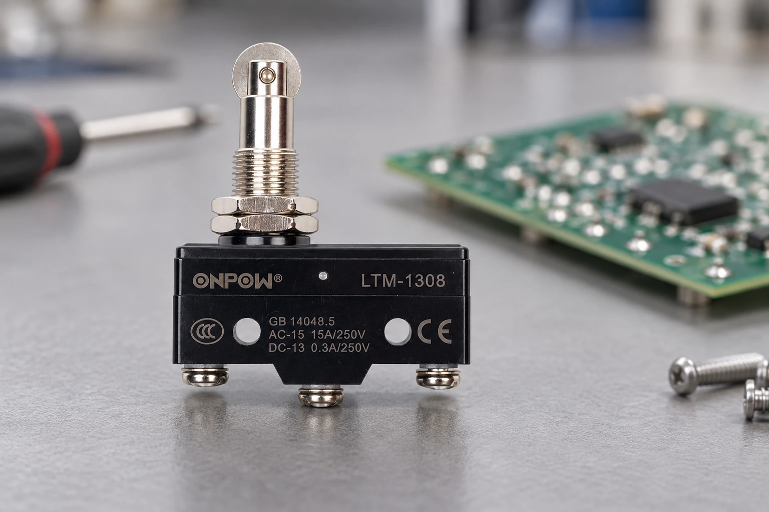 ONPOW micro switch reference example for pcb vs panel-mount micro switches: terminals and mechanical support, component detail