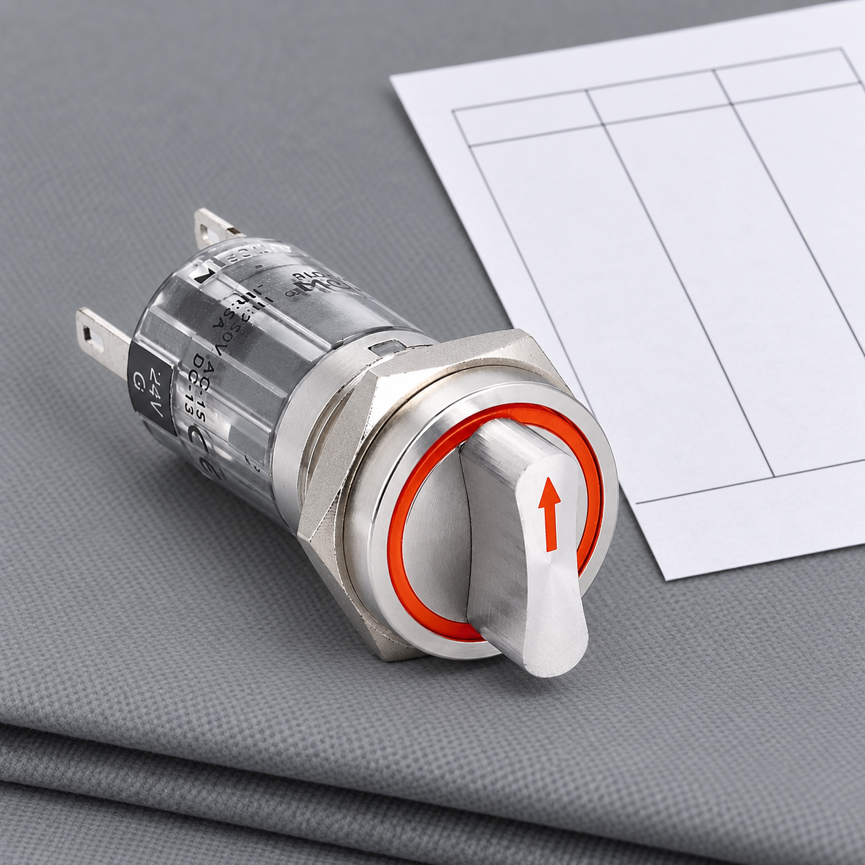Three-position selector switch disconnected component inspection Three-position selector switch with the original housing and terminals visible during isolated inspection