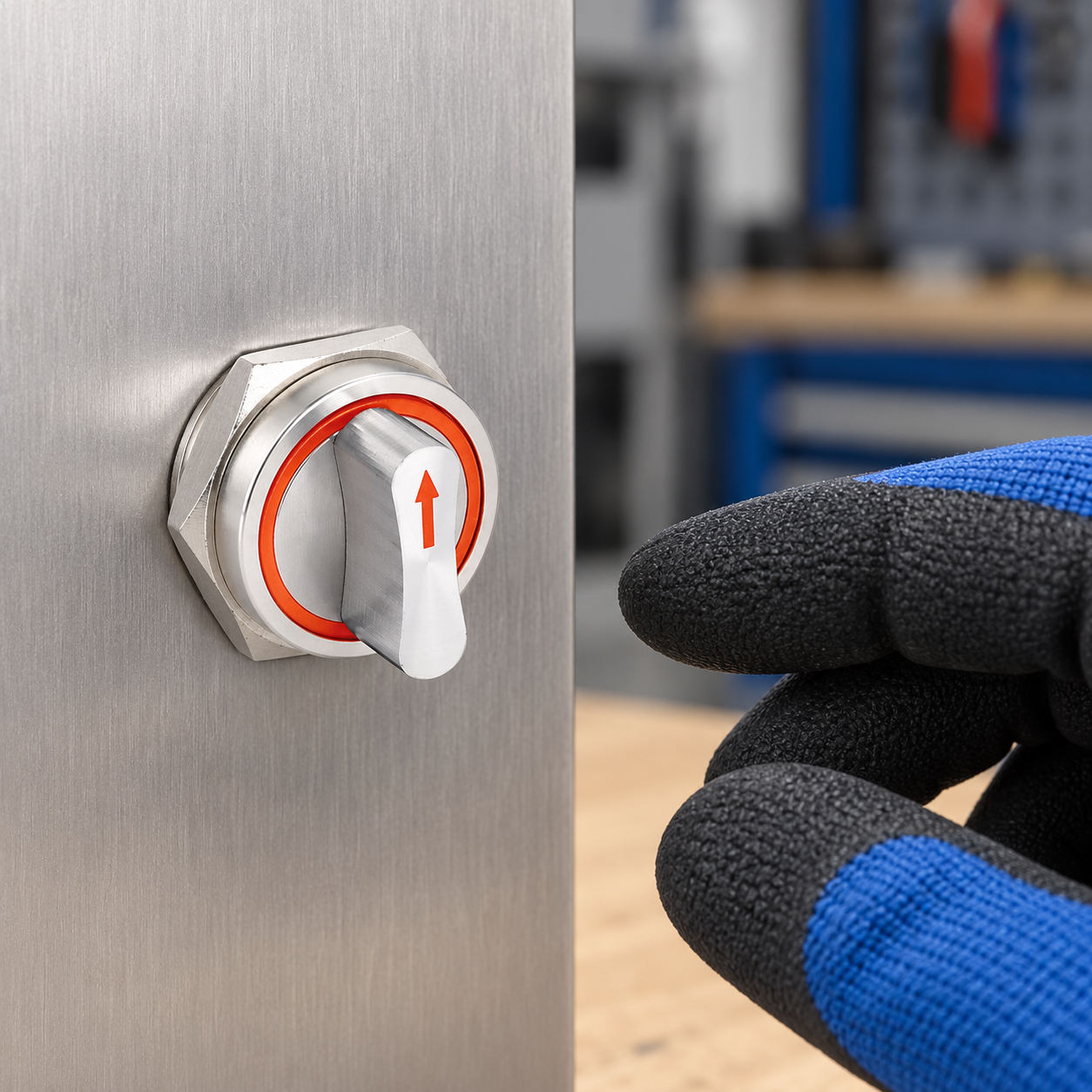 Three-position selector switch application review without energized wiring Three-position selector switch shown in a dry indoor application review with no connected power circuit