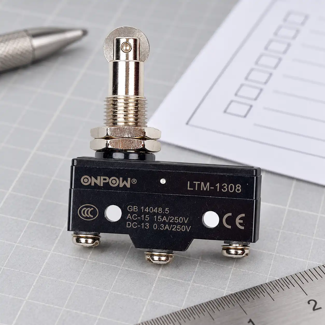 Limit contact travel switch disconnected component inspection Limit contact travel switch with the original housing and terminals visible during isolated inspection
