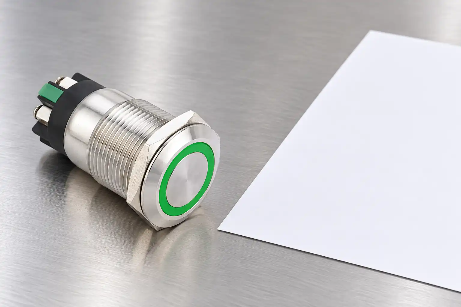 Intact mechanical button beside a separate blank inspection sheet